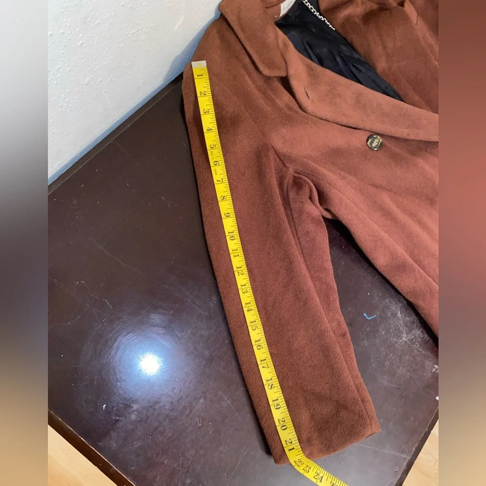 Ashley Scott 100% wool caramel brown long heavy warm double breasted trench coat - Picture 11 of 15